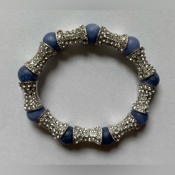 Hand Crafted Silver Diamond and Blue Glass Bead Bracelet - Picture 1 of 10